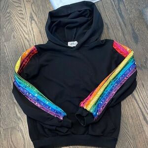 Lola + the Boys Black Hoodie with Rainbow Sequin Sleeves